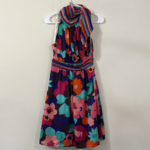 Shoshanna Floral Print Halter Top Neck Tie Dress - Picture 8 of 9